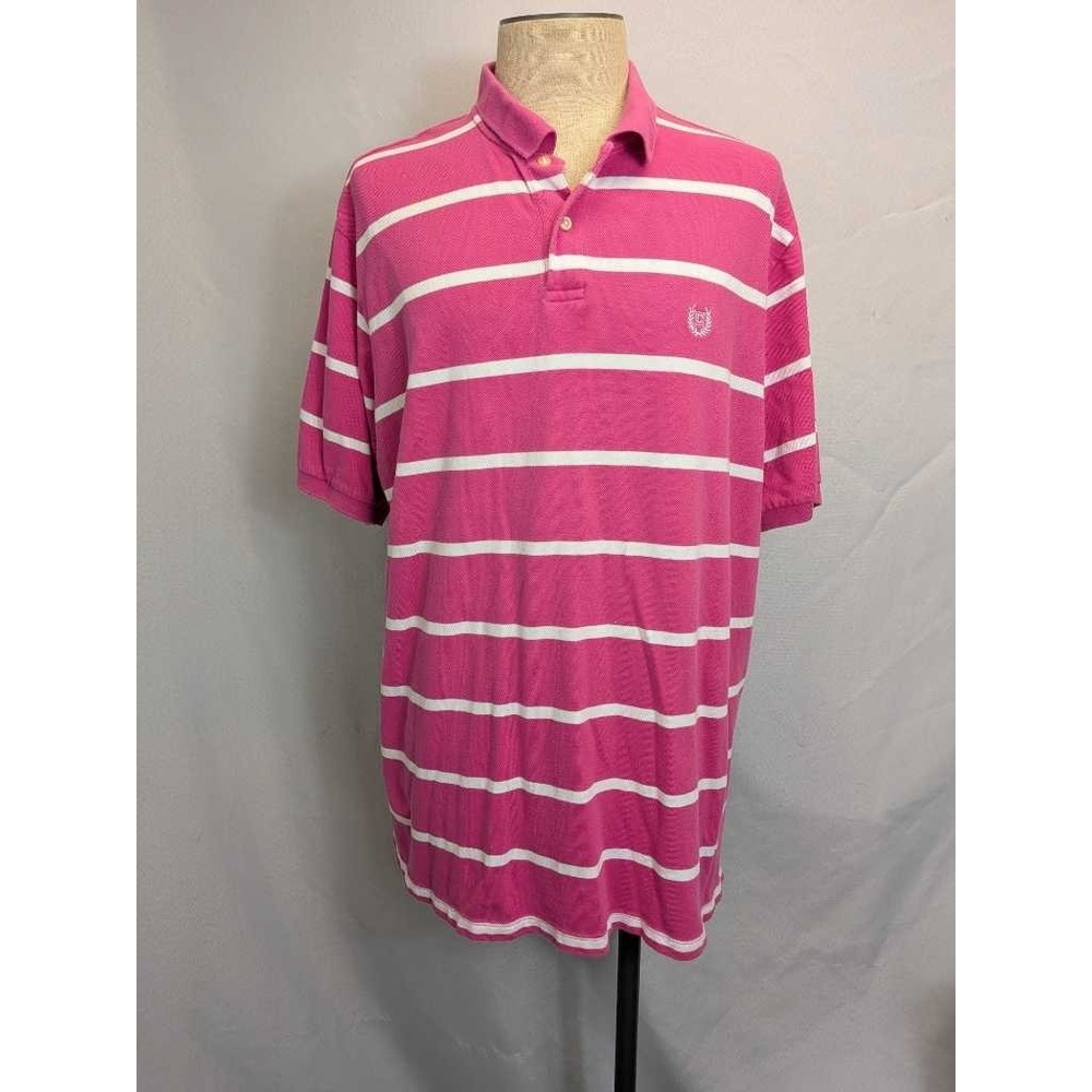 CHAPS Pink White Striped Short Sleeve Polo Shirt - Big Tall 3XLT - Embroidered